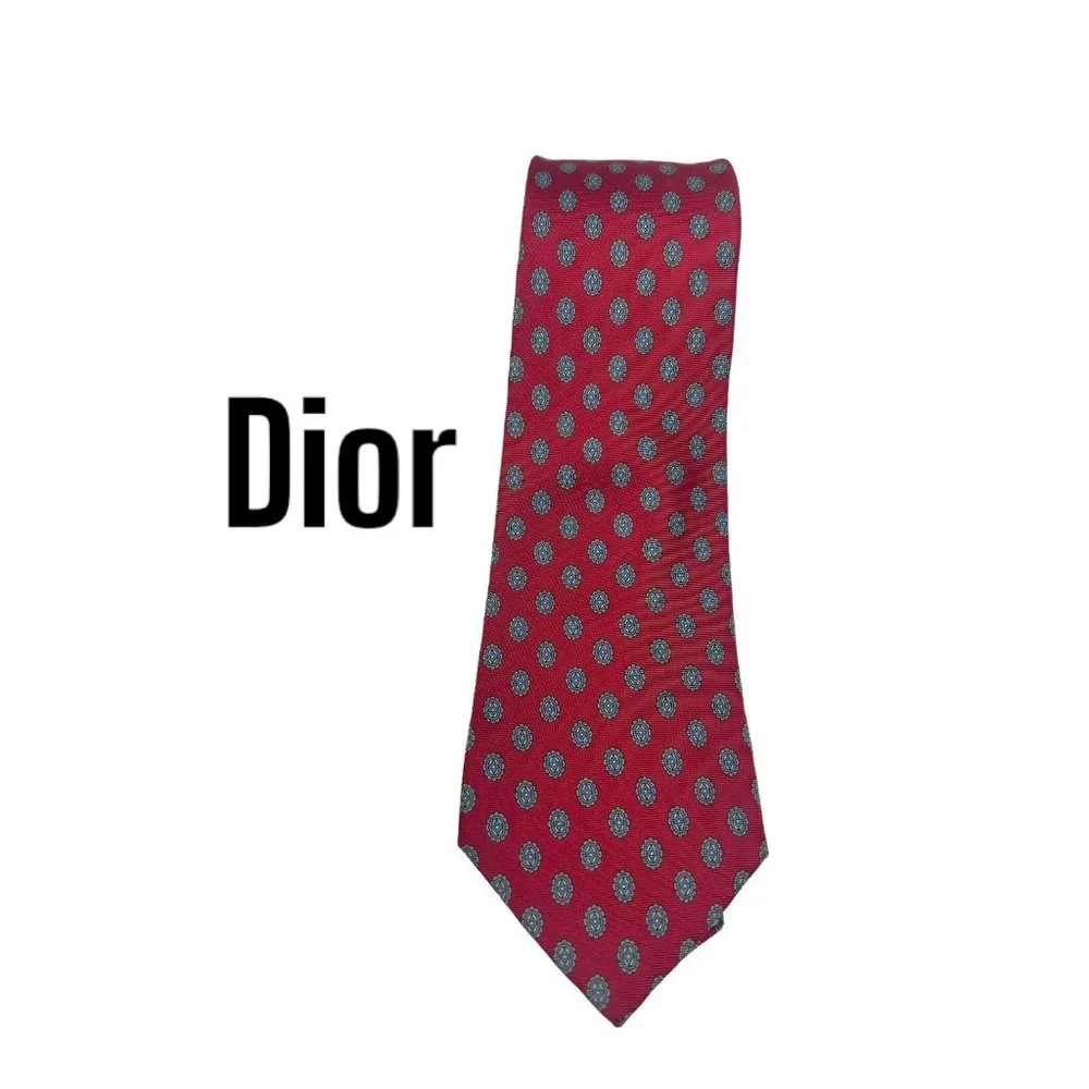 DIOR Christian Dior 100% Silk Men's Tie Red 3.5